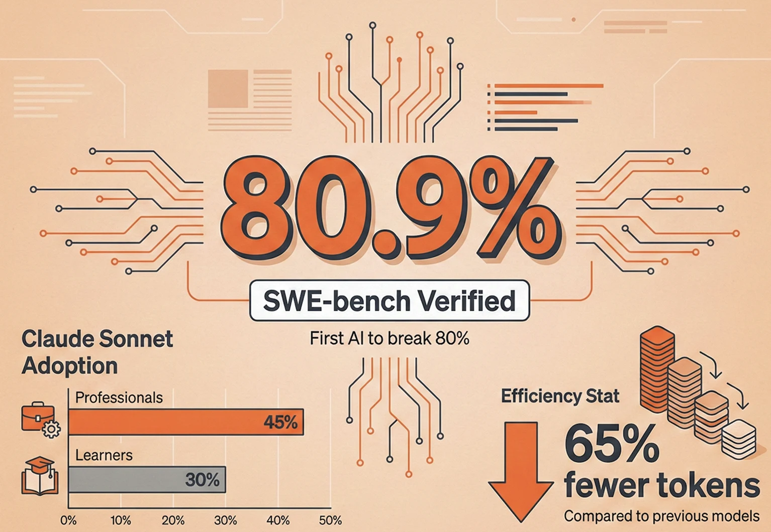 Claude Sonnet benchmark, adoption, and token-efficiency figures