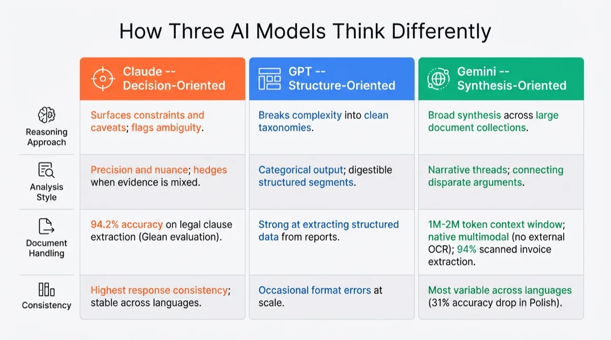 Comparison of decision-oriented, structure-oriented, and synthesis-oriented AI model behaviours