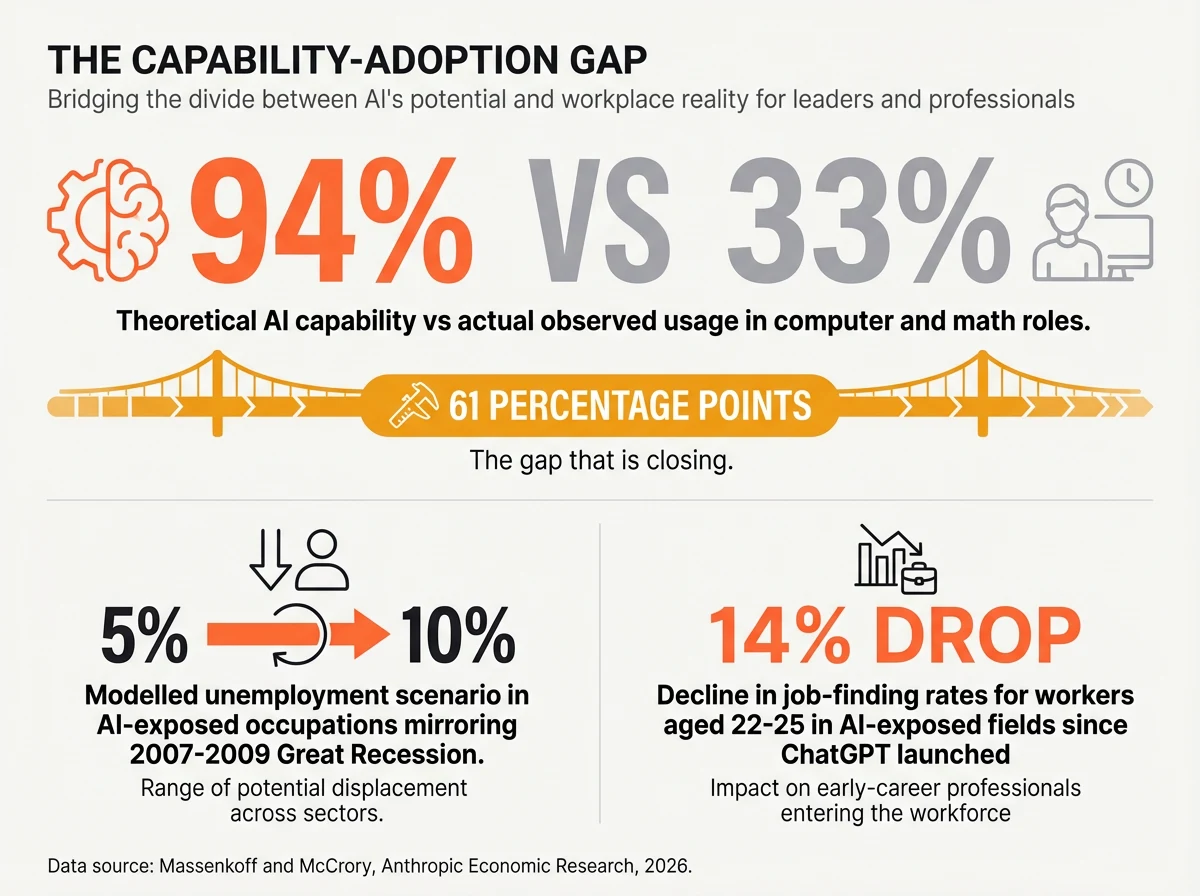 The gap between theoretical AI capability and observed workplace adoption