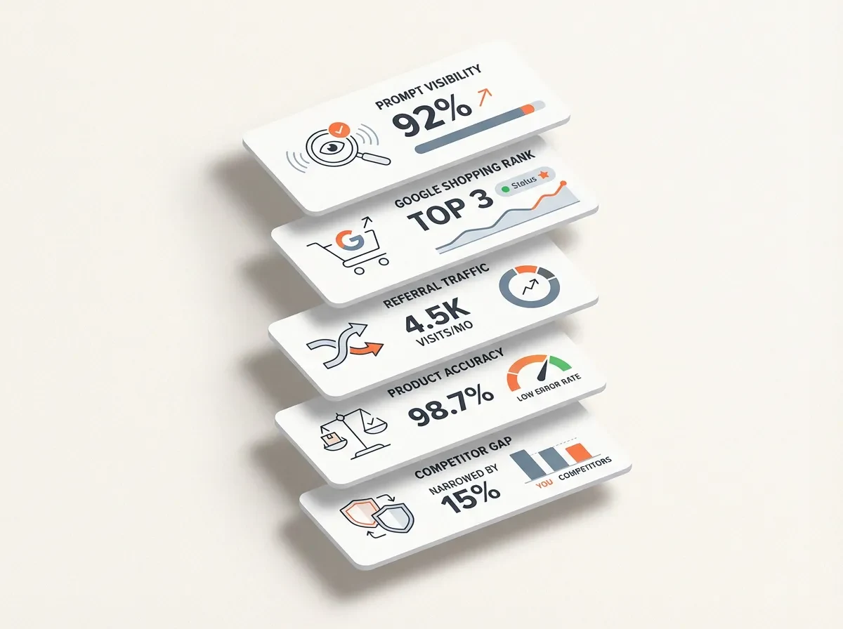 Example scorecard for measuring ChatGPT shopping visibility and product performance