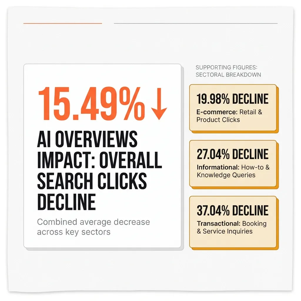 AI Overview search click declines broken down by query sector
